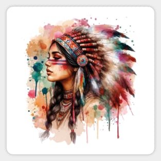 Native american woman watercolor Magnet